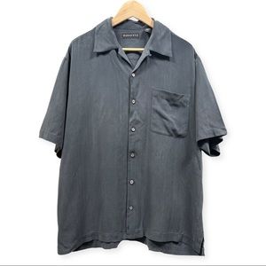 Baracuta Men’s Silk S/S Button Down Shirt - Black - Large